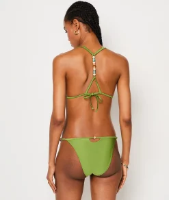 Etam String Bikini Brief with Bead Details Satin Bikini Bottoms ANISE Clearance