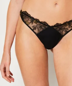 Etam String en tulle broderie irisé NOIR Hot