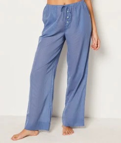 Etam Striped Cotton Pyjama Bottoms BLEU Hot