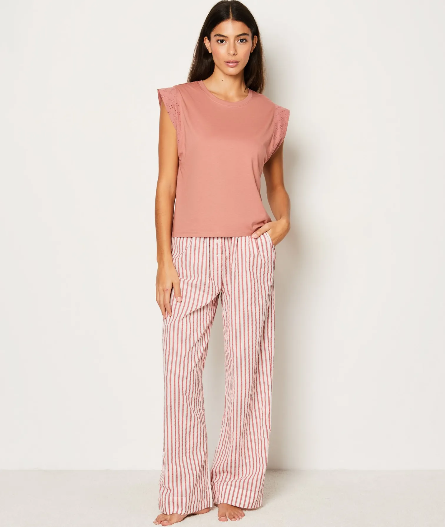 Etam Striped Cotton Pyjama Bottoms ROSE Flash Sale