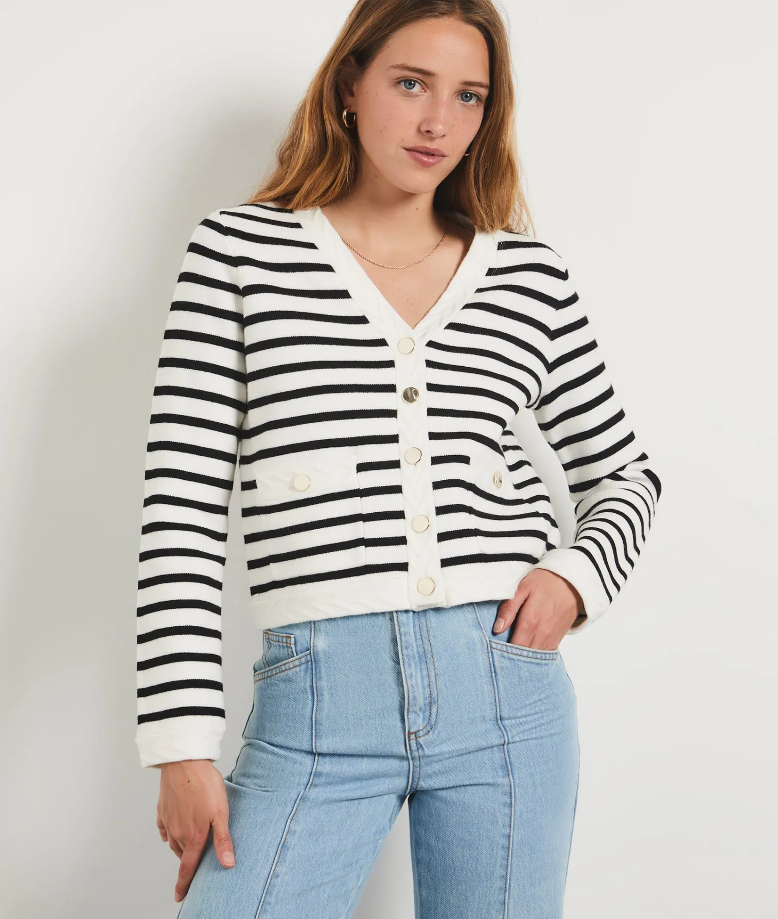 Etam Striped Cropped Cardigan ECRU Outlet