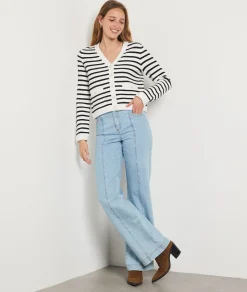 Etam Striped Cropped Cardigan ECRU Outlet