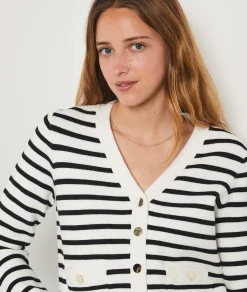 Etam Striped Cropped Cardigan ECRU Outlet