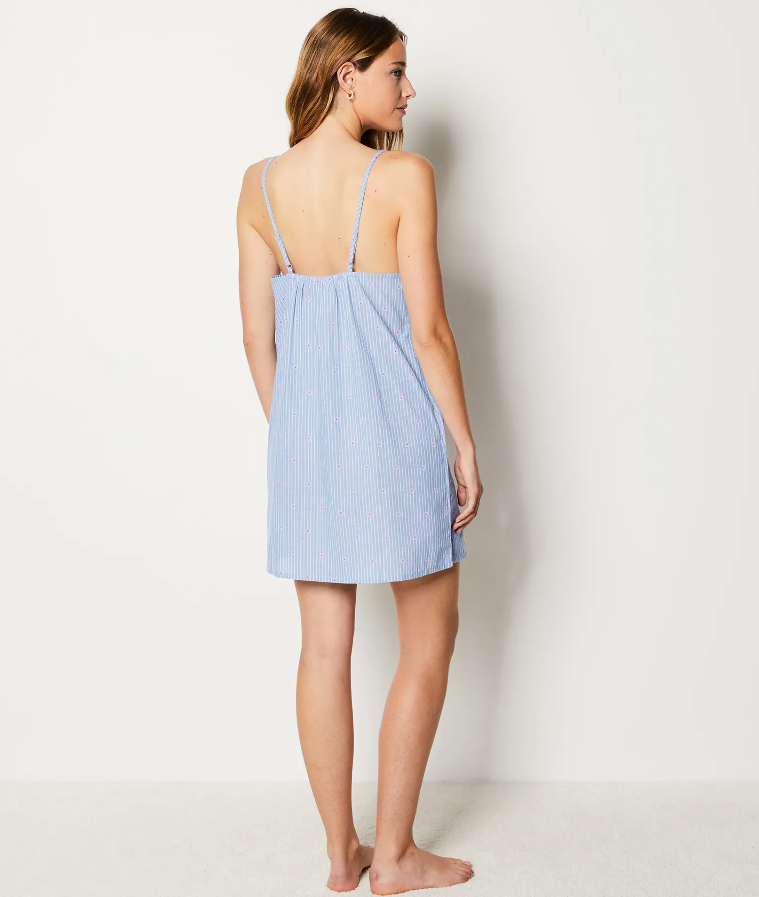 Etam Striped floral cotton nightdress BLUE Cheap