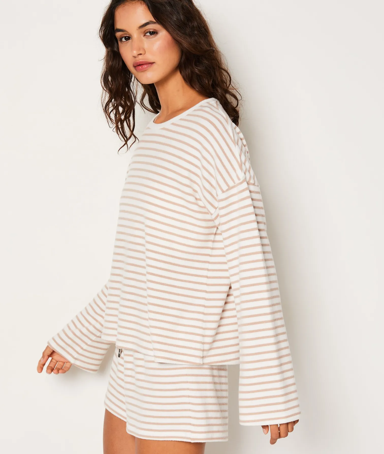 Etam Striped Pyjama Sweatshirt BEIGE Cheap