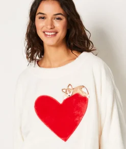 Etam Sweat de pyjama polaire à cœurs BLANC Clearance