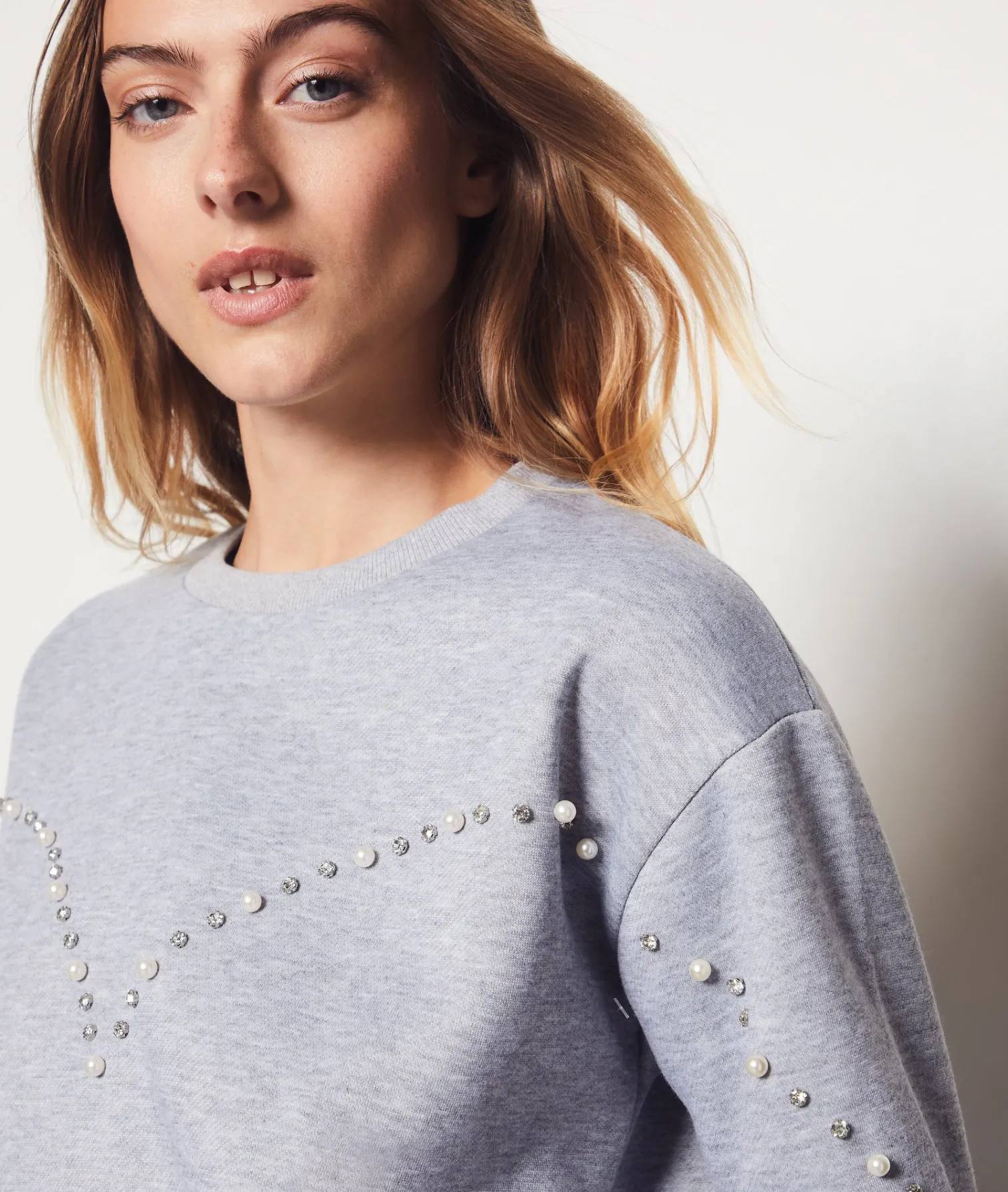 Etam Sweatshirt with Bead Details GREY Best Sale