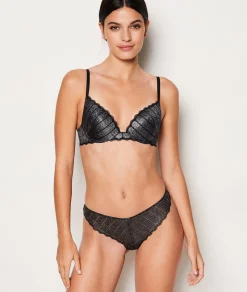 Etam Tanga en dentelle irisé NOIR New