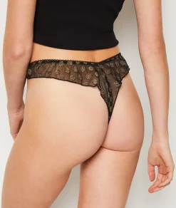 Etam Tanga en tulle plumetis irisé NOIR Hot