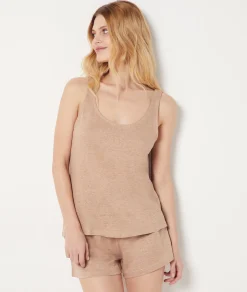 Etam Tank Top 100% Linen BEIGE New