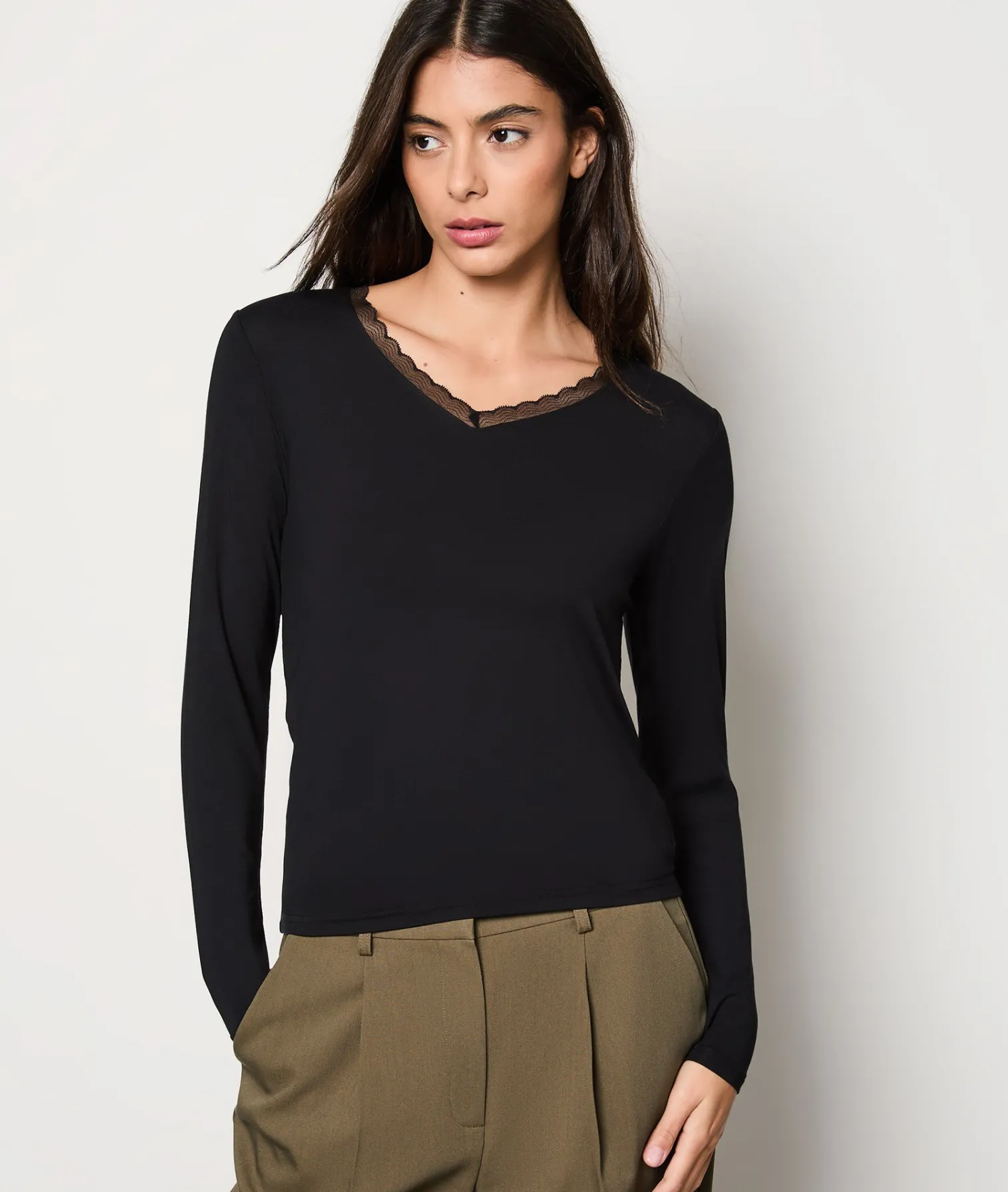 Etam Thermal knit Long-sleeved T-shirt BLACK Cheap