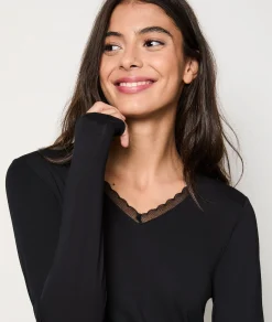 Etam Thermal knit Long-sleeved T-shirt BLACK Cheap