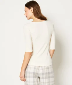 Etam Three-Quarter Sleeve Pyjama Top WHITE Flash Sale