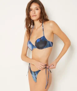 Etam Tie-side Brazilian Bikini Bottom with Sequins BLUE Clearance