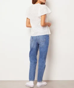 Etam Top manches courtes  broderie anglaise BLANC Store