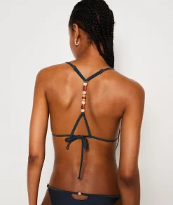 Etam Triangle Beaded Detail Satin Bikini Top ANTHRACITE Clearance