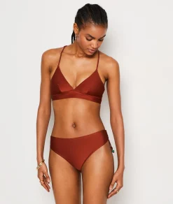Etam Triangle Beaded Detail Satin Bikini Top RUSTYRED Best Sale