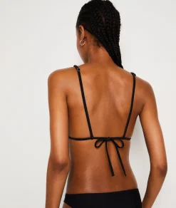 Etam Triangle Beaded Detail Satin Bikini Top BLACK Outlet