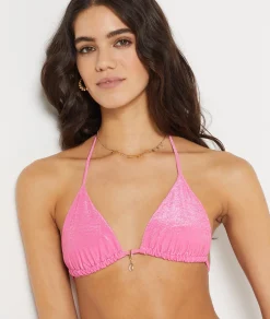 Etam Triangle Bikini Top with Sequins and Jewel Details CANDYPINK Flash Sale