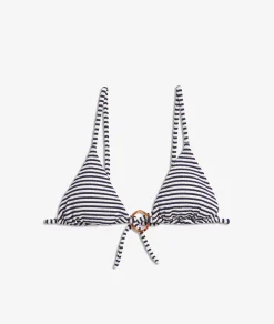 Etam Triangle Bikini Top with Textured Detail and Striped Ring MARINE Cheap