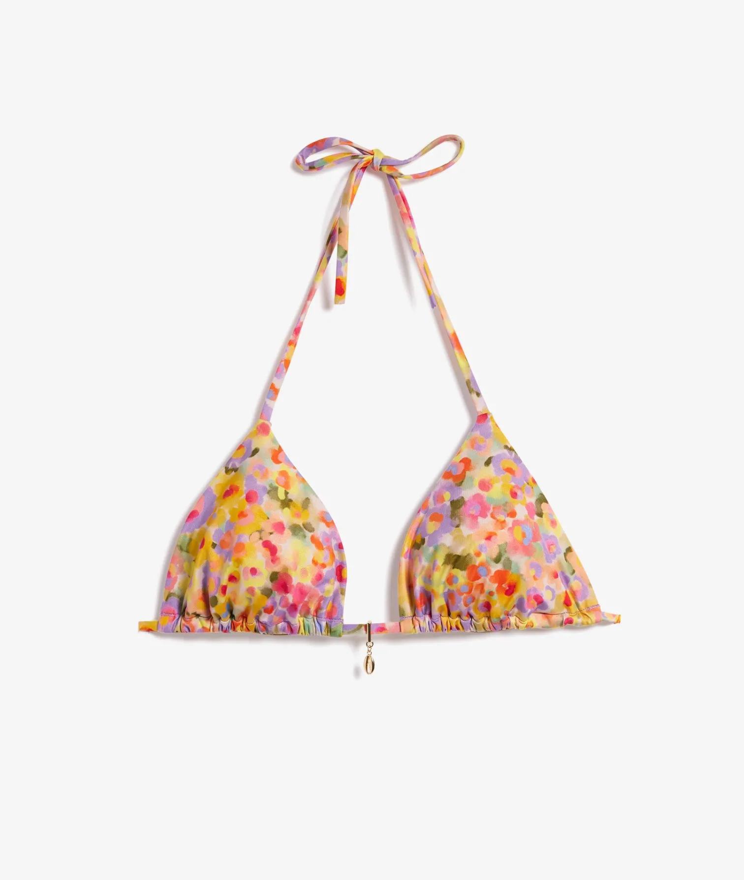 Etam Triangle Bikini Top with Floral Detail and Jewel Accent VIOLET Discount
