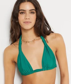 Etam Triangle Satin Bikini Top EMERALD New