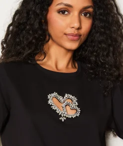 Etam T-shirt avec cœur en strass NOIR Cheap