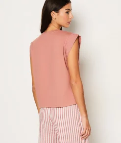 Etam T-shirt de pyjama en coton détail broderie ROSEPOUDRE Fashion