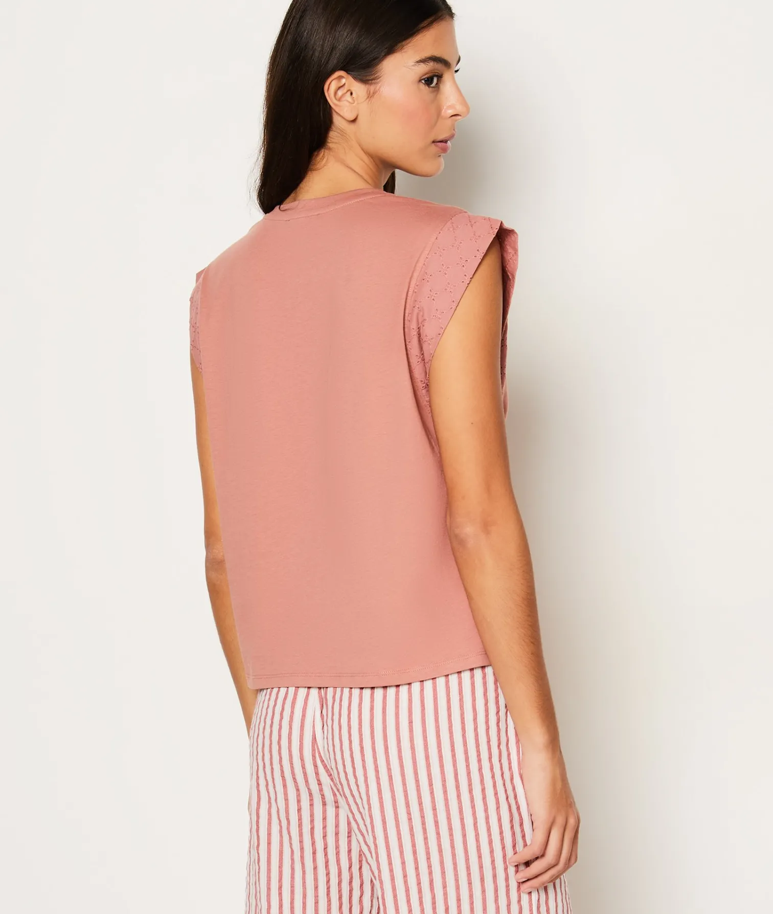 Etam T-shirt de pyjama en coton détail broderie ROSEPOUDRE Fashion