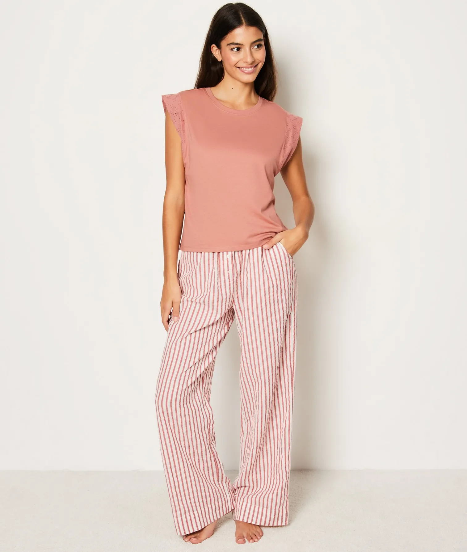 Etam T-shirt de pyjama en coton détail broderie ROSEPOUDRE Fashion