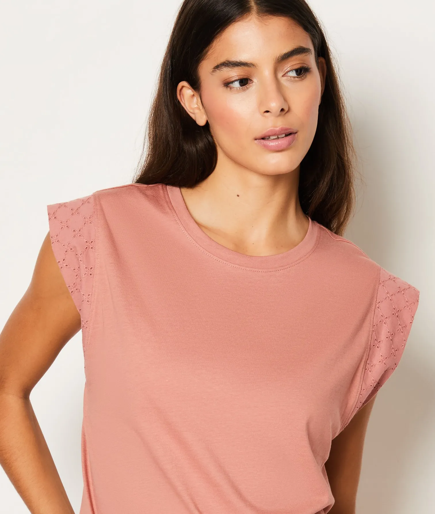 Etam T-shirt de pyjama en coton détail broderie ROSEPOUDRE Fashion