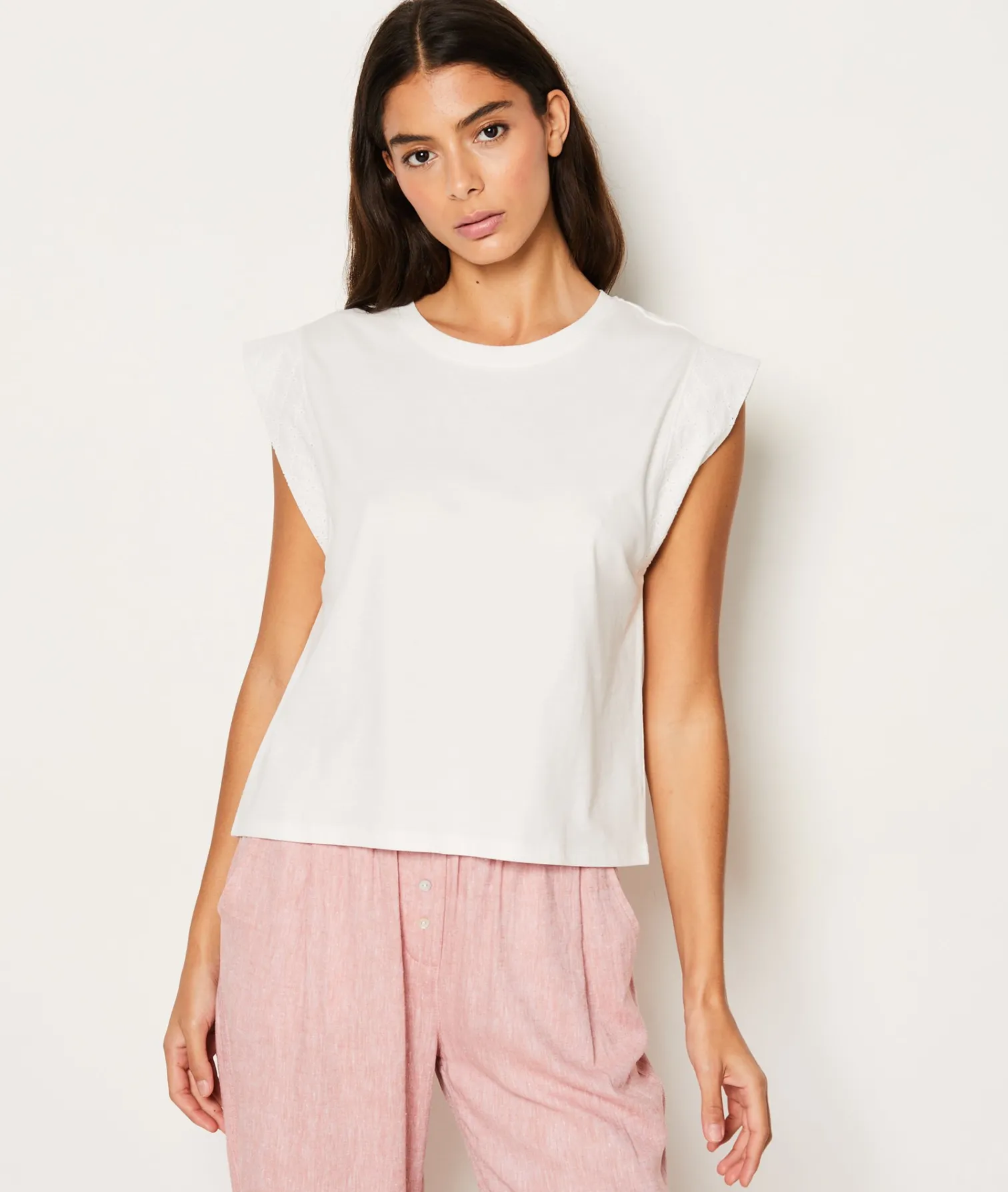 Etam T-shirt de pyjama en coton détail broderie BLANC Best