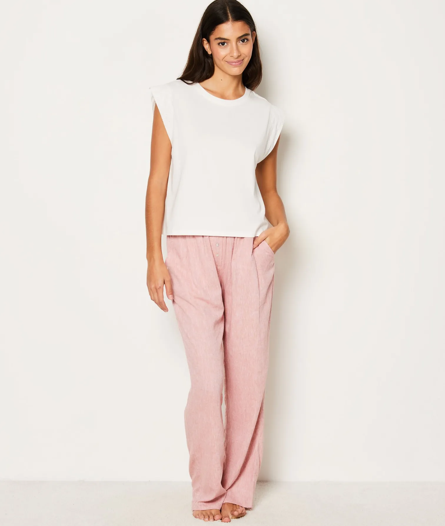 Etam T-shirt de pyjama en coton détail broderie BLANC Best