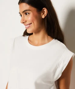 Etam T-shirt de pyjama en coton détail broderie BLANC Best