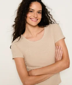 Etam T-shirt de pyjama manches courtes en coton côtelé BEIGE Fashion