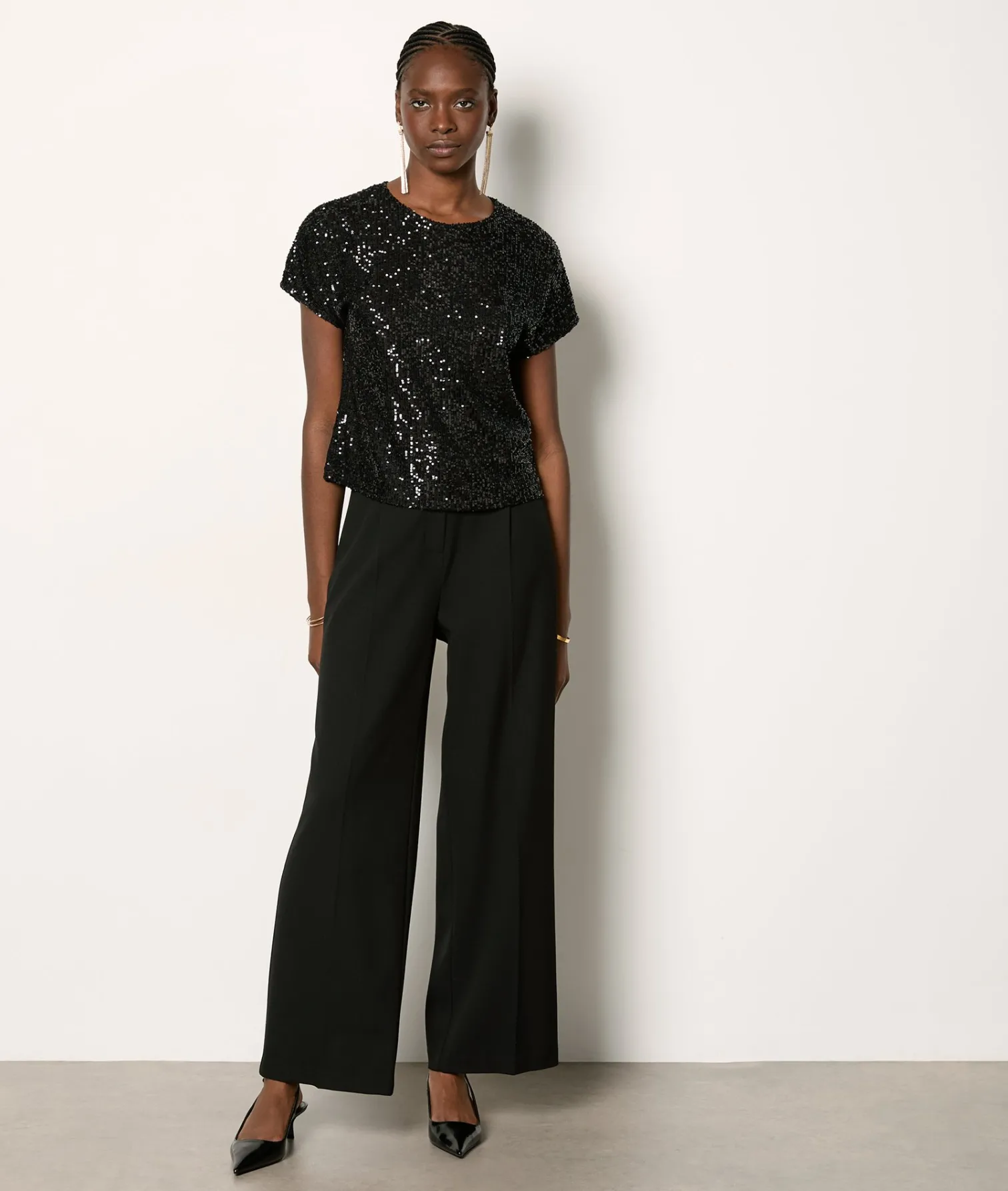 Etam T-shirt manches courtes à sequins NOIR New
