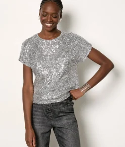 Etam T-shirt manches courtes à sequins ARGENT Discount