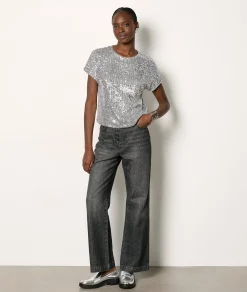 Etam T-shirt manches courtes à sequins ARGENT Discount