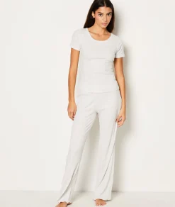 Etam T-shirt manches courtes côtelé en coton GRIS Sale