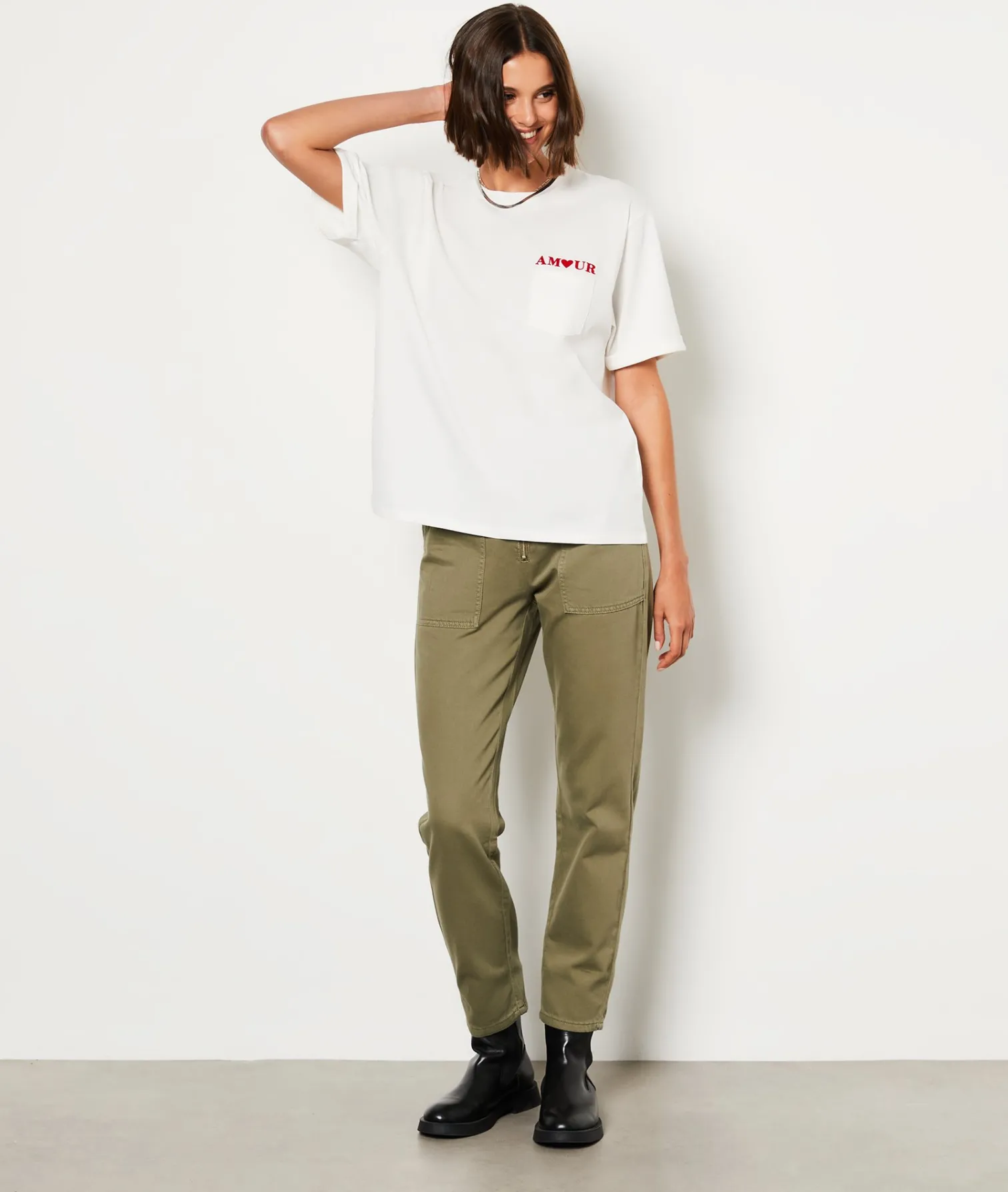 Etam T-shirt manches courtes imprimé "Amour" en coton ECRU Cheap