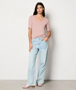 Etam T-shirt manches courtes maille thermique MAUVE New