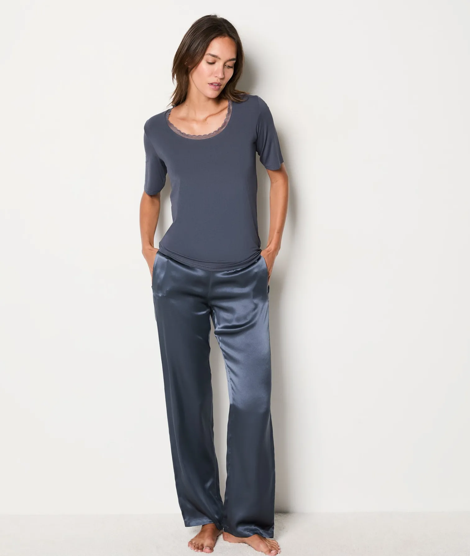 Etam T-shirt manches courtes maille thermique ARGENT Store