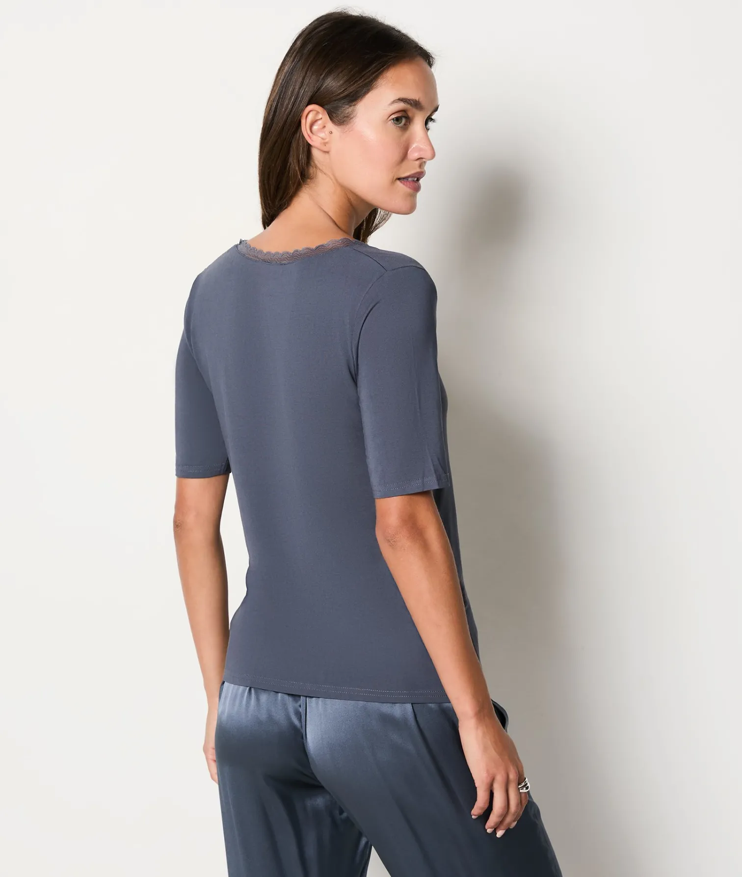 Etam T-shirt manches courtes maille thermique ARGENT Store
