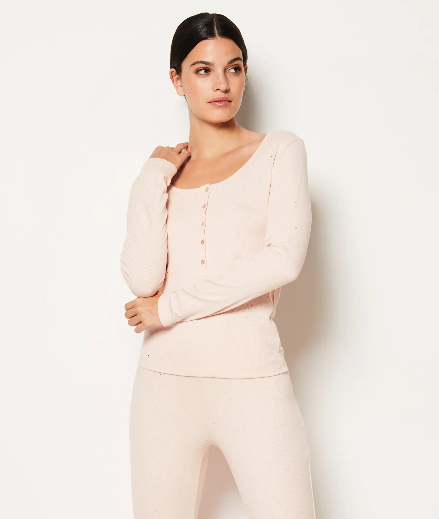 Etam T-shirt manches longues boutonné pailleté ROSEPOUDRE Discount
