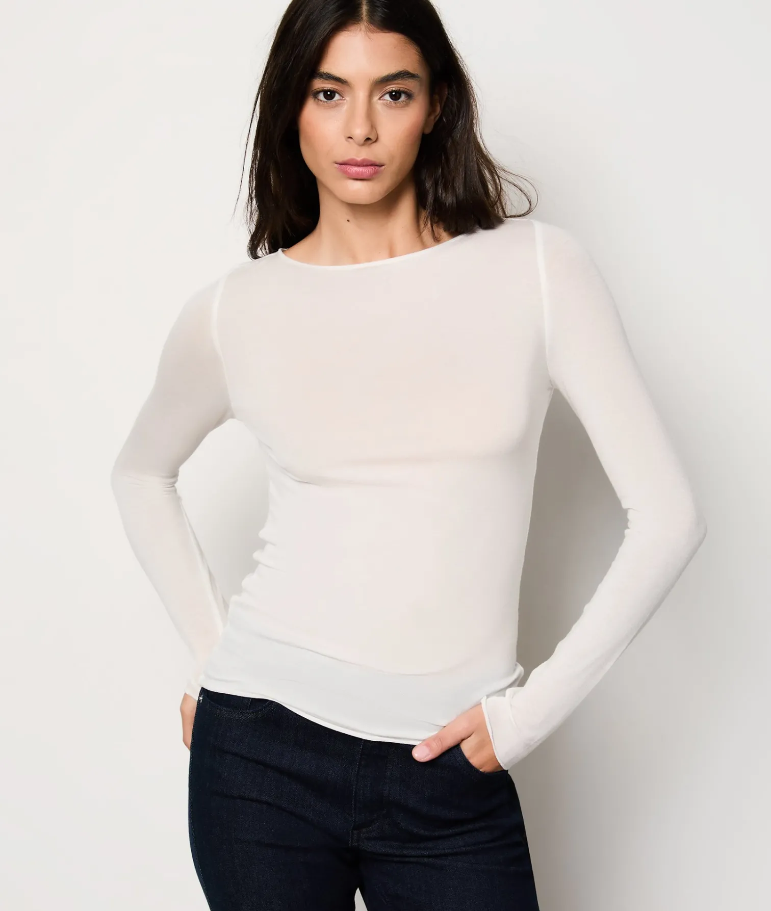 Etam T-shirt manches longues col bateau avec cachemire en maille thermique ECRU Outlet