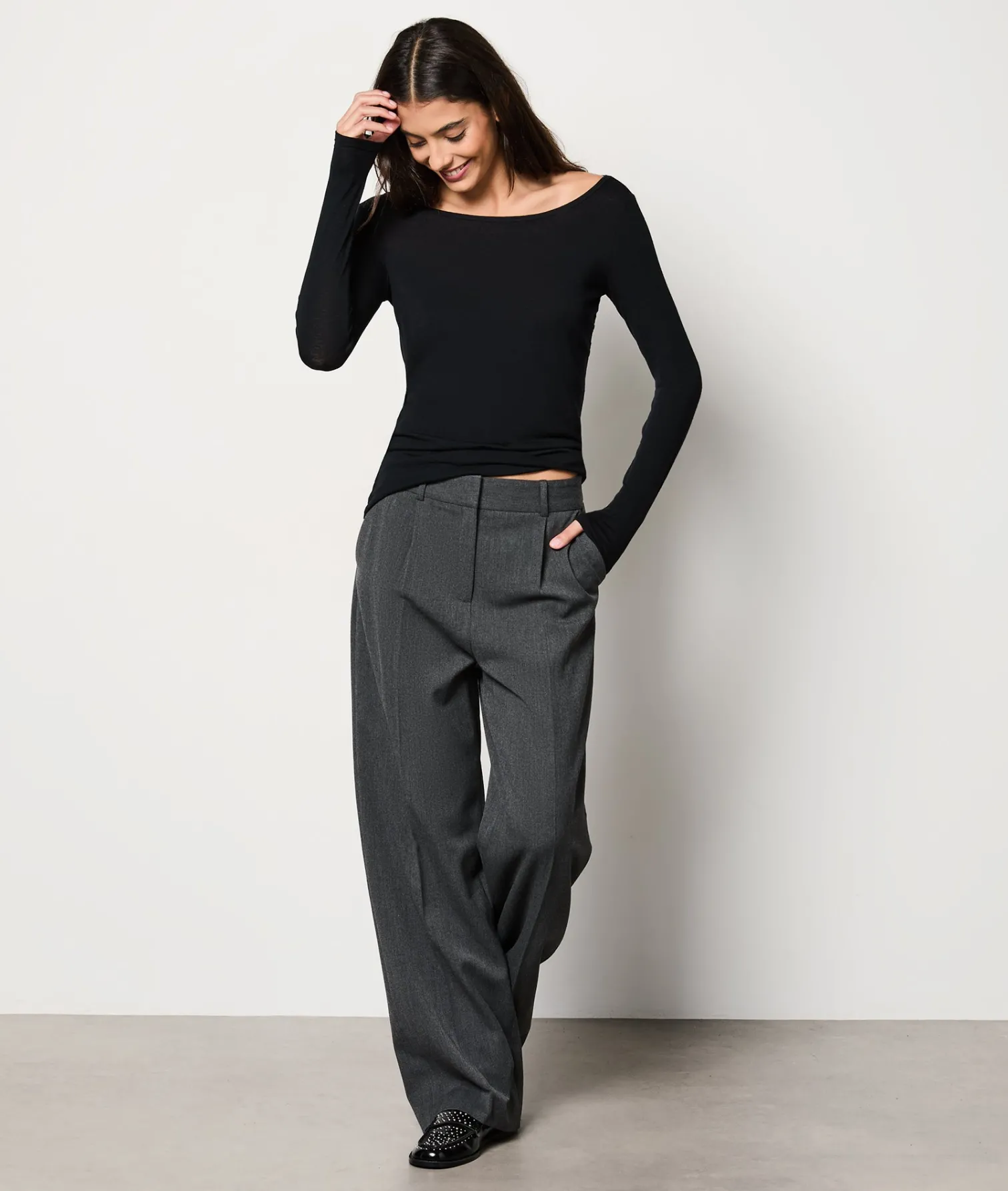 Etam T-shirt manches longues col bateau avec cachemire en maille thermique NOIR Outlet
