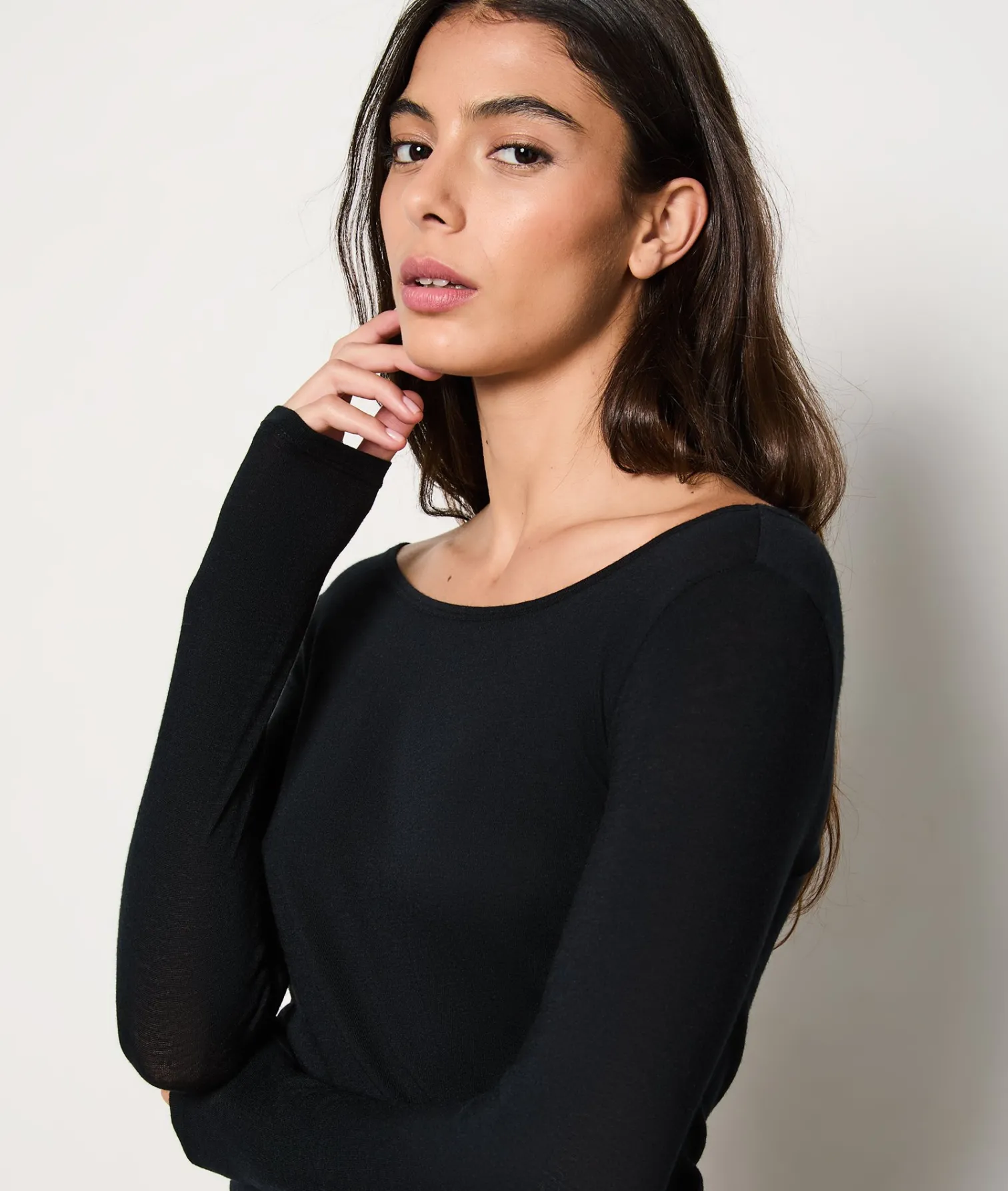 Etam T-shirt manches longues col bateau avec cachemire en maille thermique NOIR Outlet