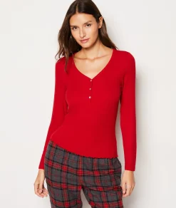 Etam T-shirt manches longues côtelé boutonné CARDINAL Online