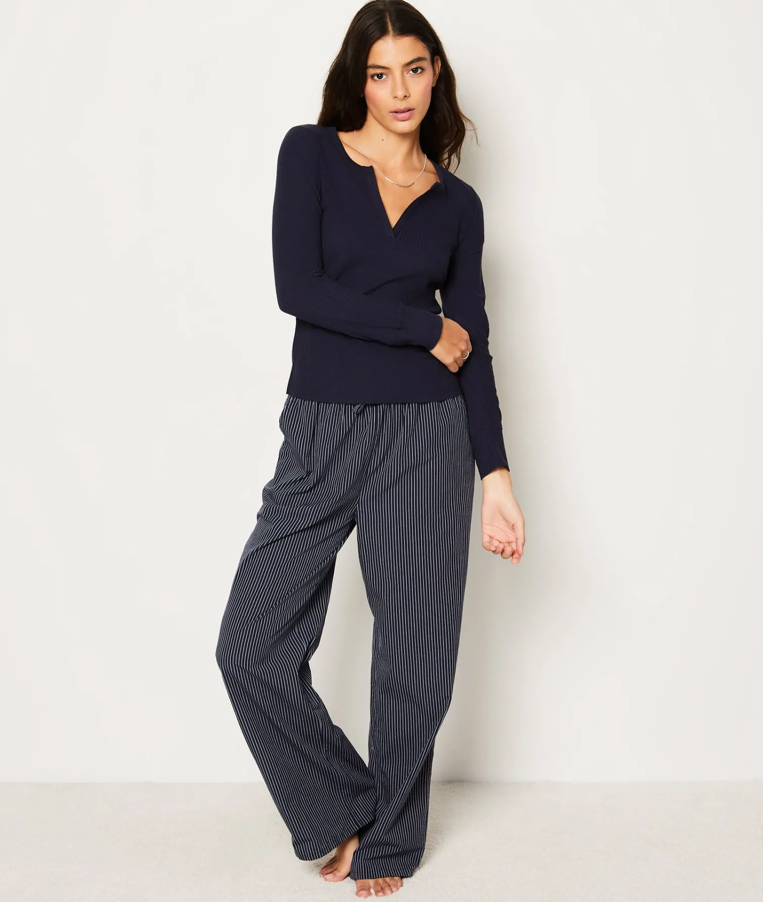 Etam T-shirt manches longues côtelé en coton BLEUNUIT New