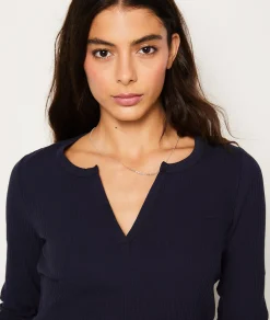 Etam T-shirt manches longues côtelé en coton BLEUNUIT New